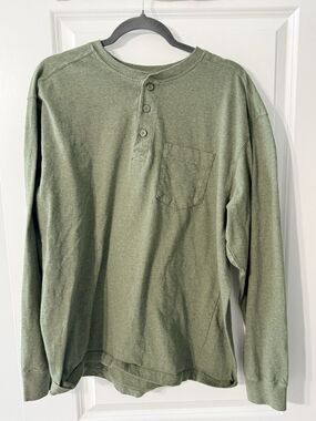 Red Head Men’s Long Sleeve 3 Button T Shirt W/ Pocket | Large | Olive